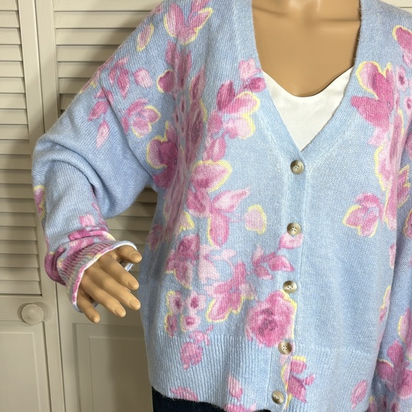 Sundance Floral V - Neck Blue & Pink Knit Cardigan XL - Picture 3 of 11
